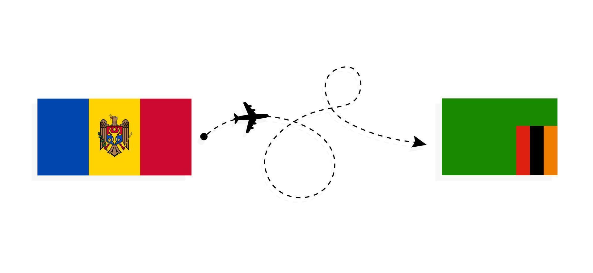 vol et voyage de la moldavie à la zambie par concept de voyage en avion de passagers vecteur