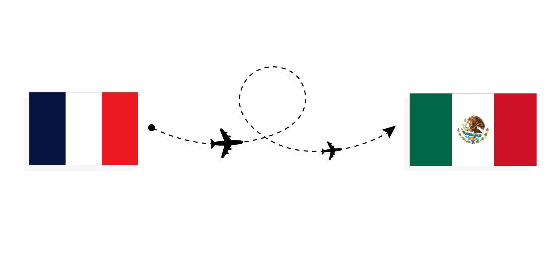 vol et voyage de la france au mexique par concept de voyage en avion de passagers vecteur