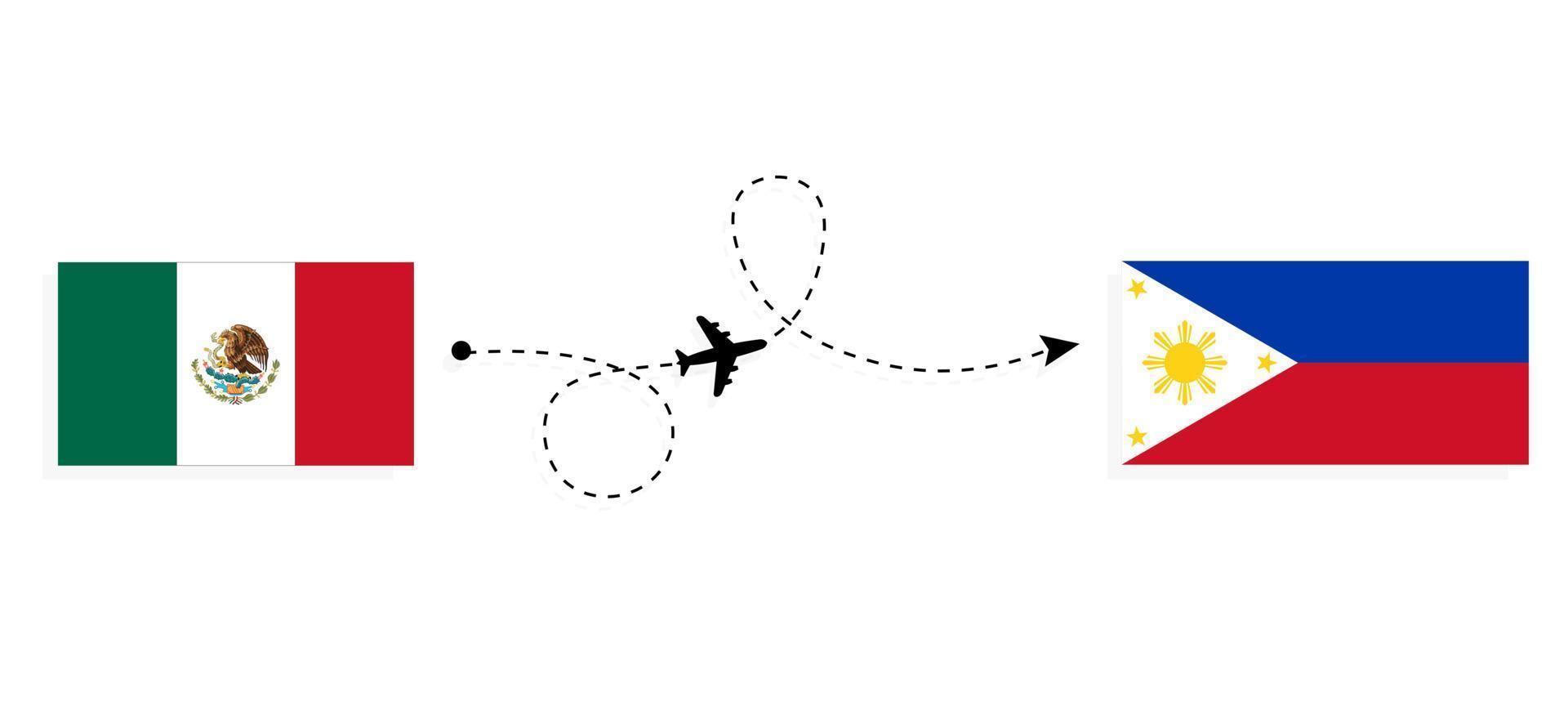 vol et voyage du mexique aux philippines par concept de voyage en avion de passagers vecteur