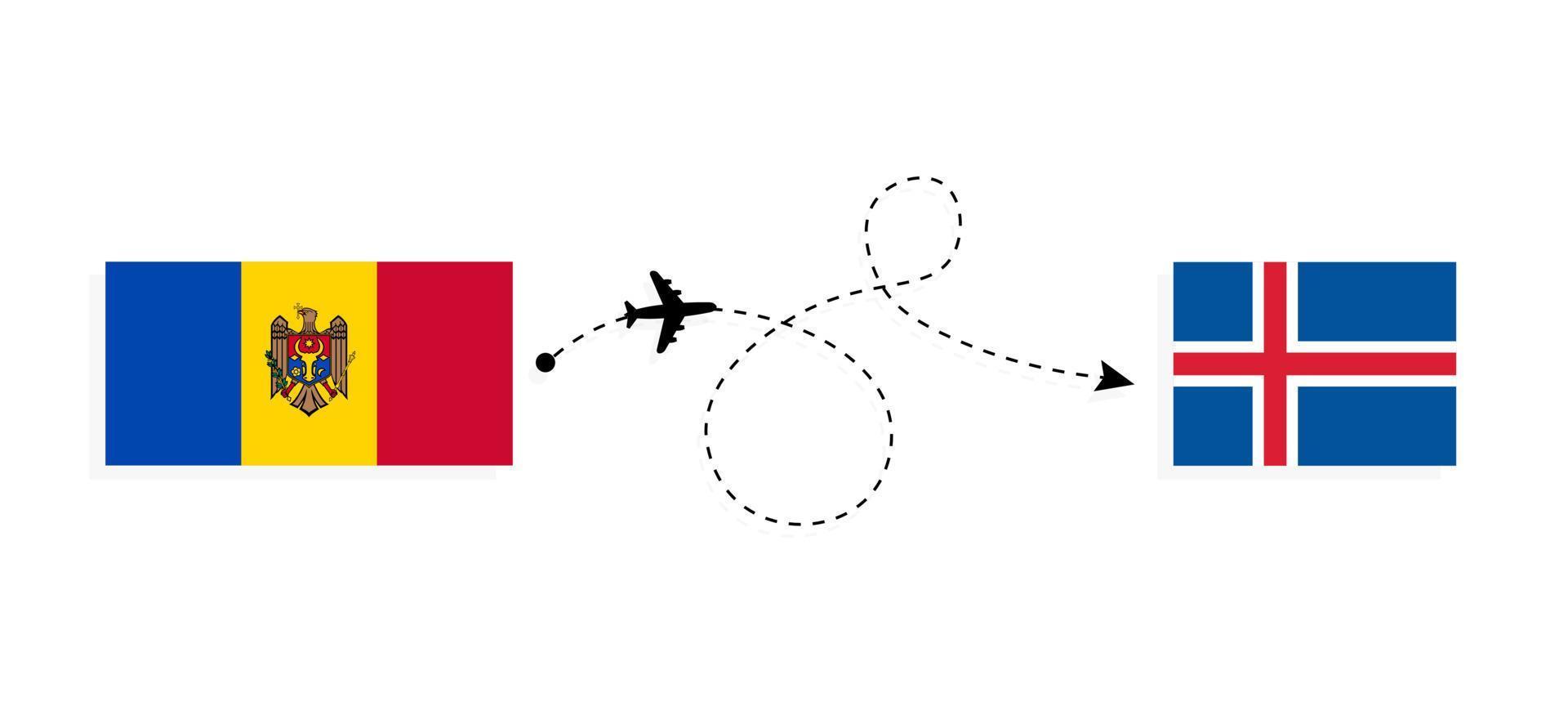 vol et voyage de la moldavie à l'islande par concept de voyage en avion de passagers vecteur