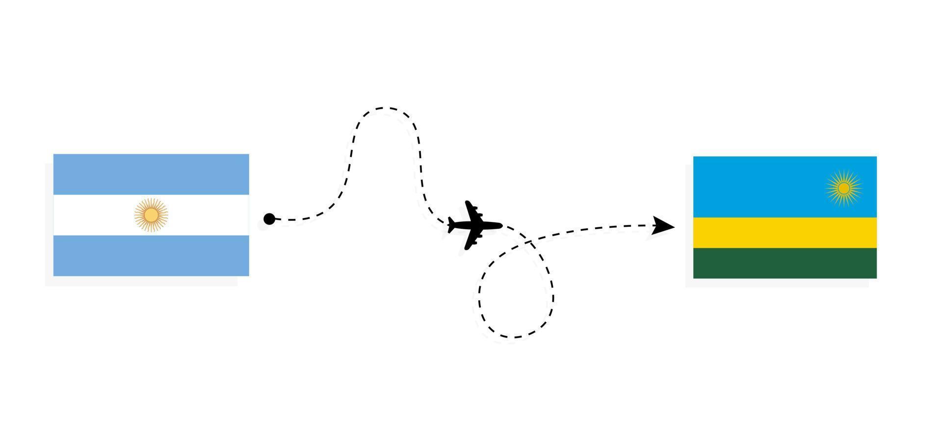 vol et voyage de l'argentine au rwanda par concept de voyage en avion de passagers vecteur