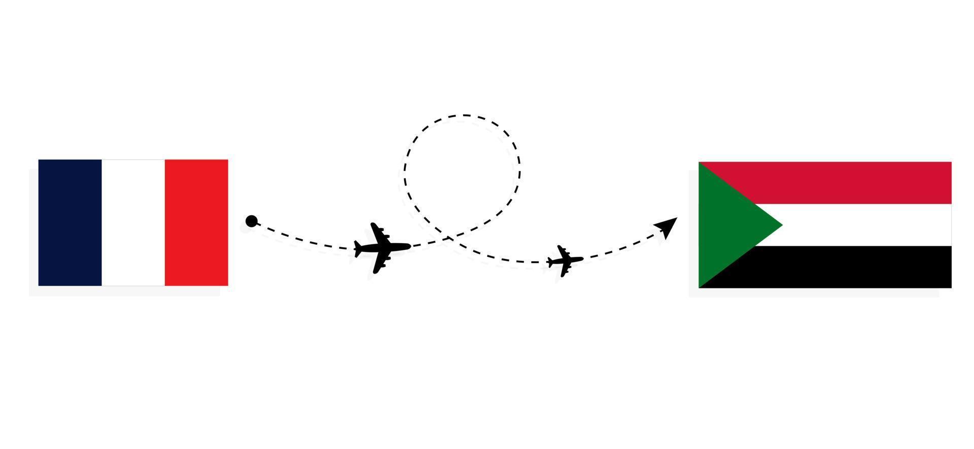 vol et voyage de la france au soudan par concept de voyage en avion de passagers vecteur