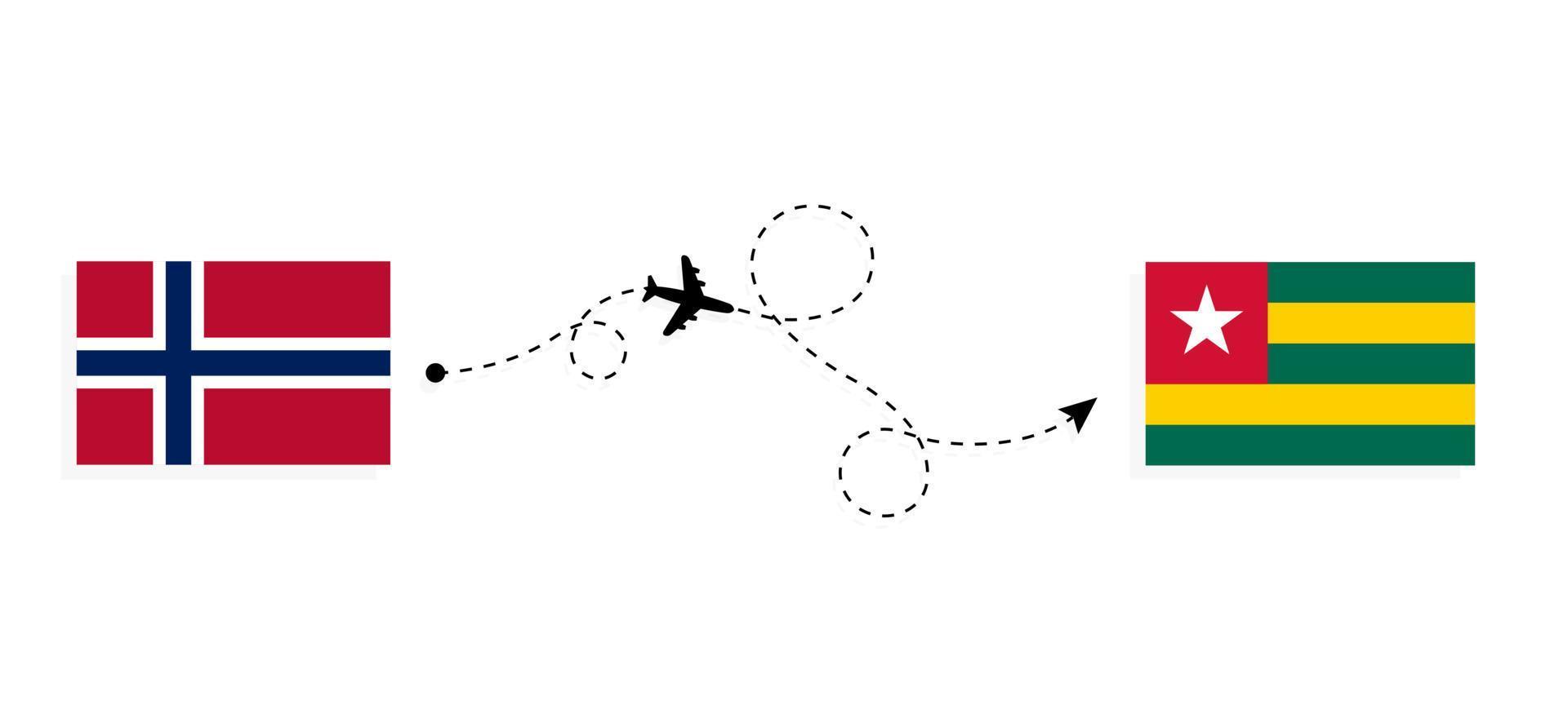 vol et voyage de la norvège au togo par concept de voyage en avion de passagers vecteur