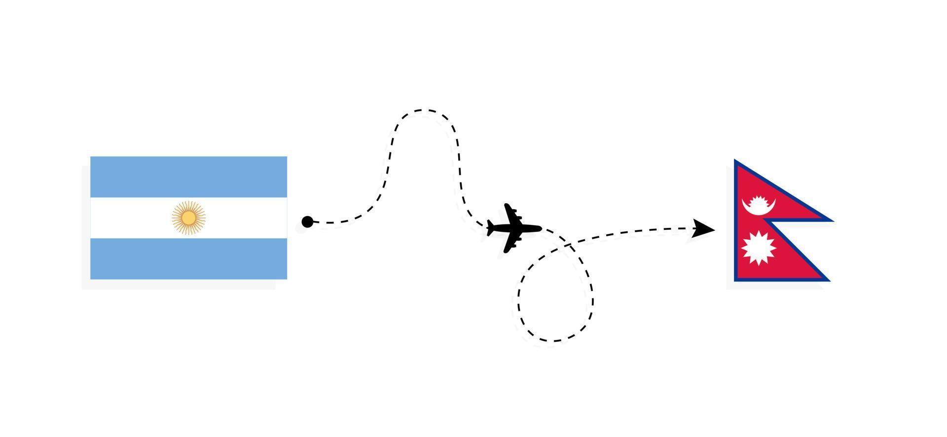 vol et voyage de l'argentine au népal par concept de voyage en avion de passagers vecteur