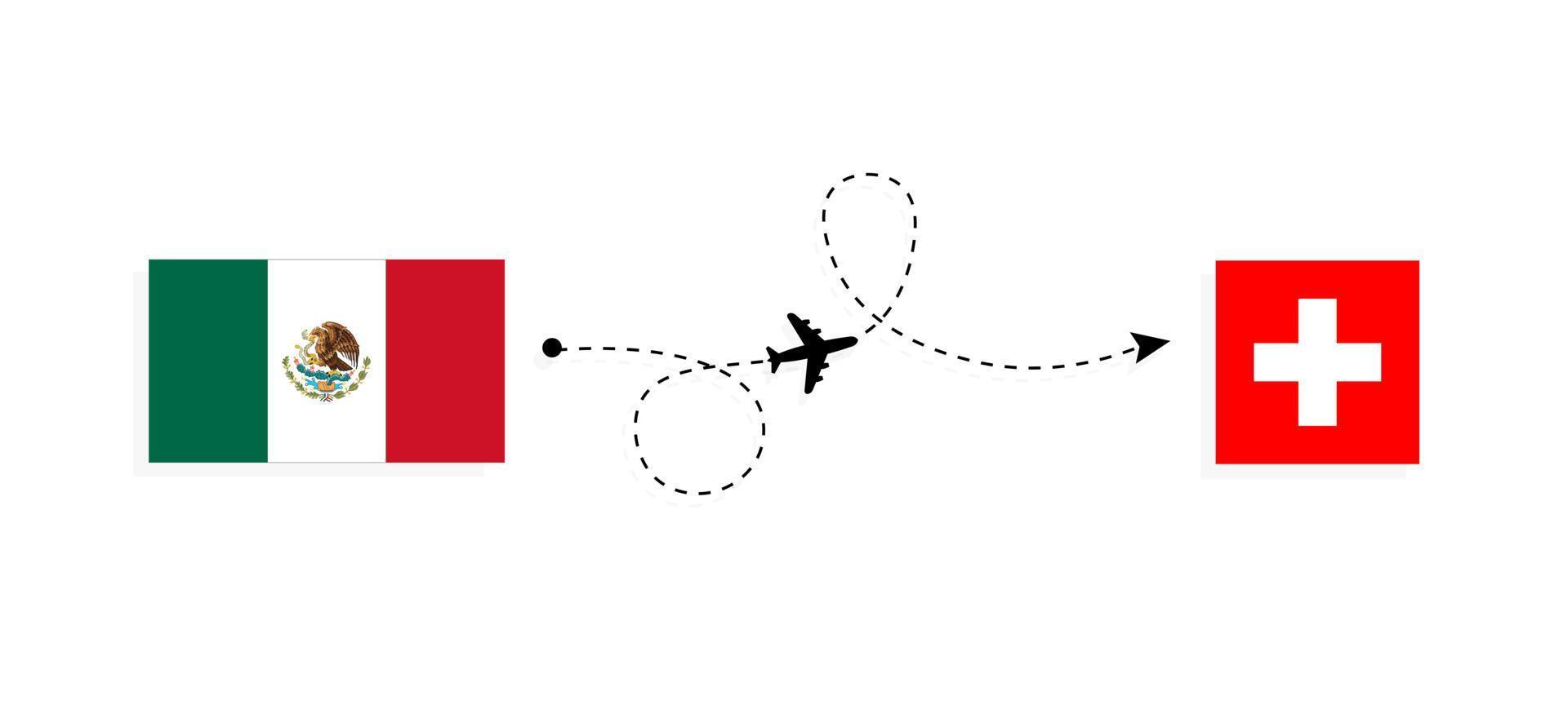 vol et voyage du mexique à la suisse par concept de voyage en avion de passagers vecteur