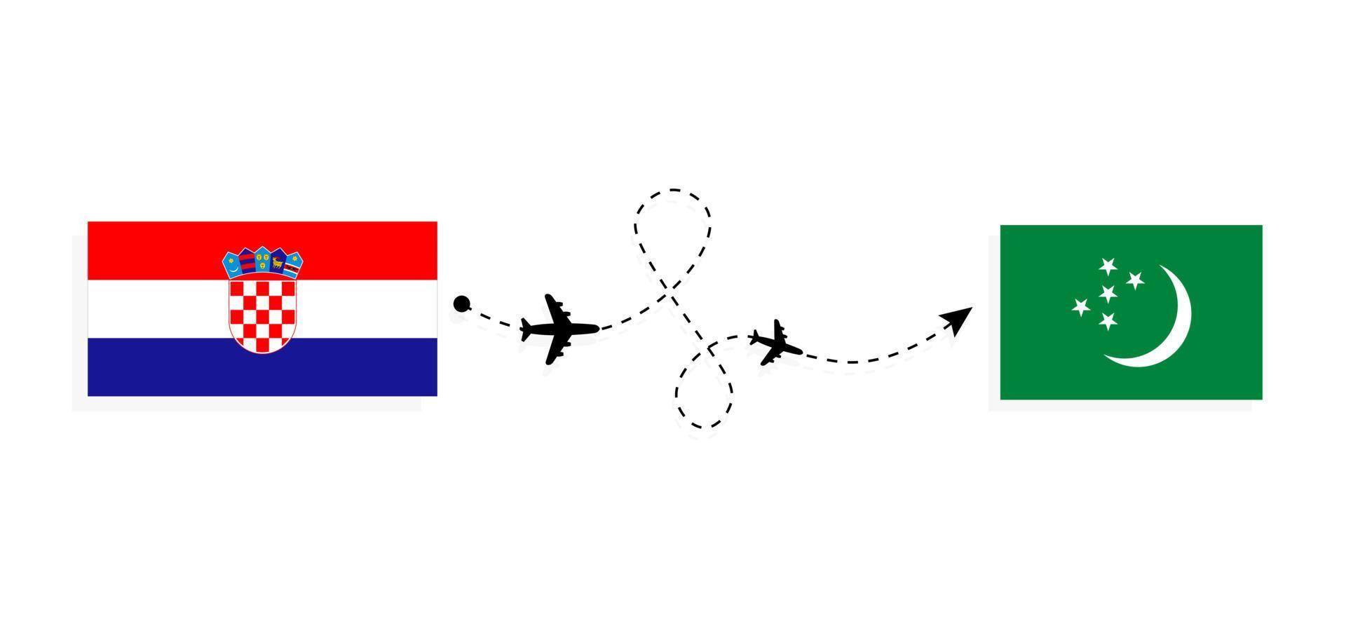 vol et voyage de la croatie au turkménistan par concept de voyage en avion de passagers vecteur