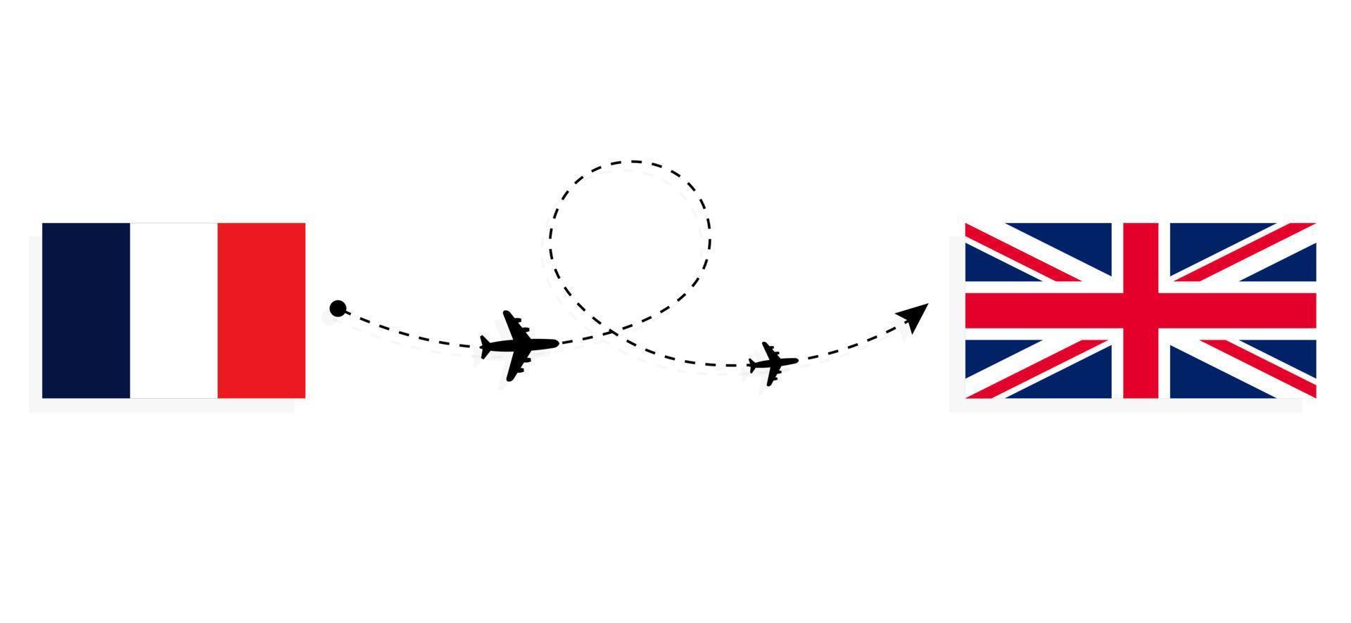 vol et voyage de la france au royaume-uni de grande-bretagne par concept de voyage en avion de passagers vecteur