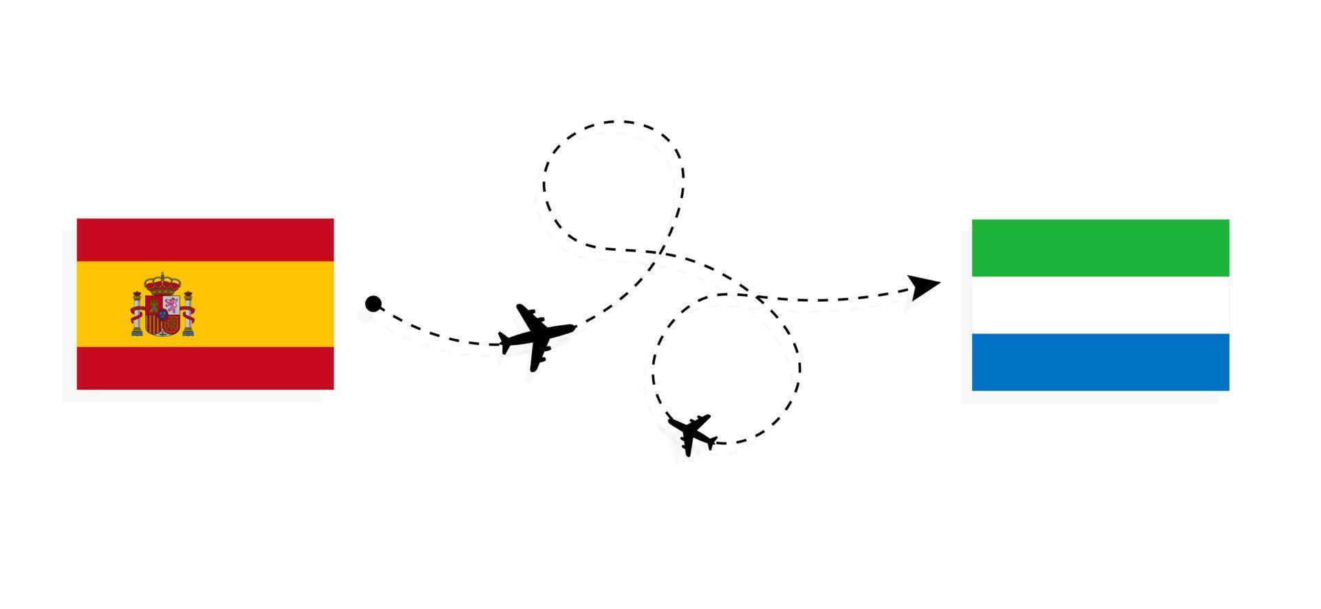 vol et voyage de l'espagne à la sierra leone par concept de voyage en avion de passagers vecteur