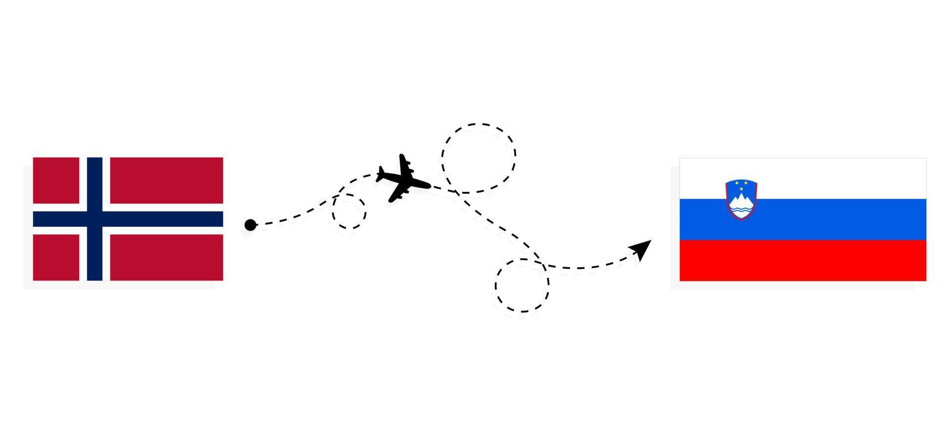 vol et voyage de la norvège à la slovénie par concept de voyage en avion de passagers vecteur