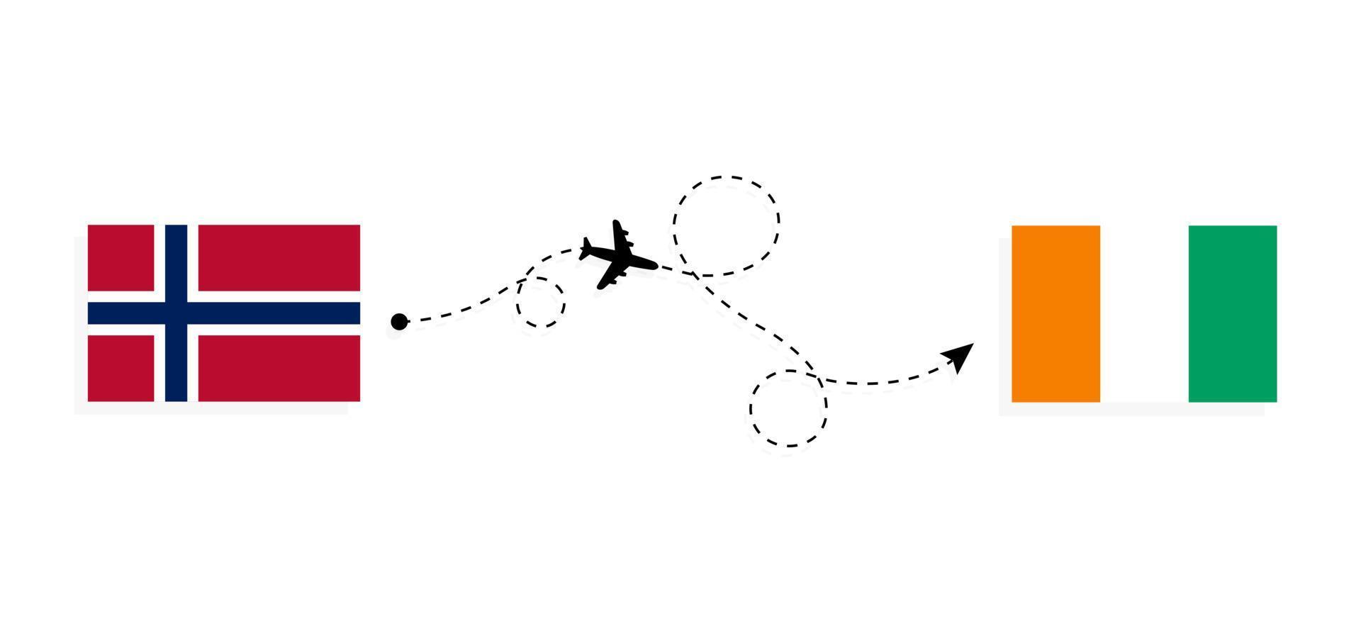 vol et voyage de norvège à cote d'ivoire par concept de voyage en avion de passagers vecteur