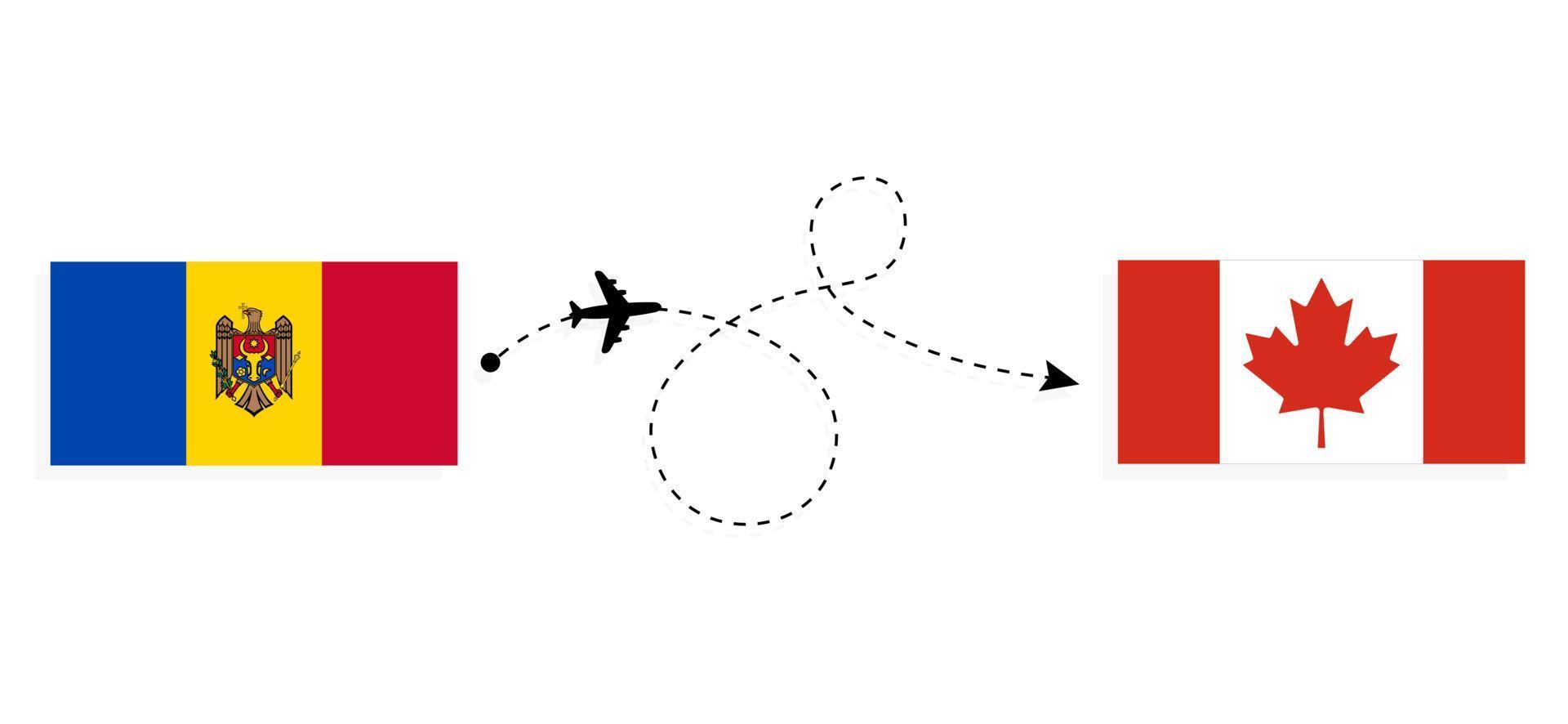 vol et voyage de la moldavie au canada par concept de voyage en avion de passagers vecteur