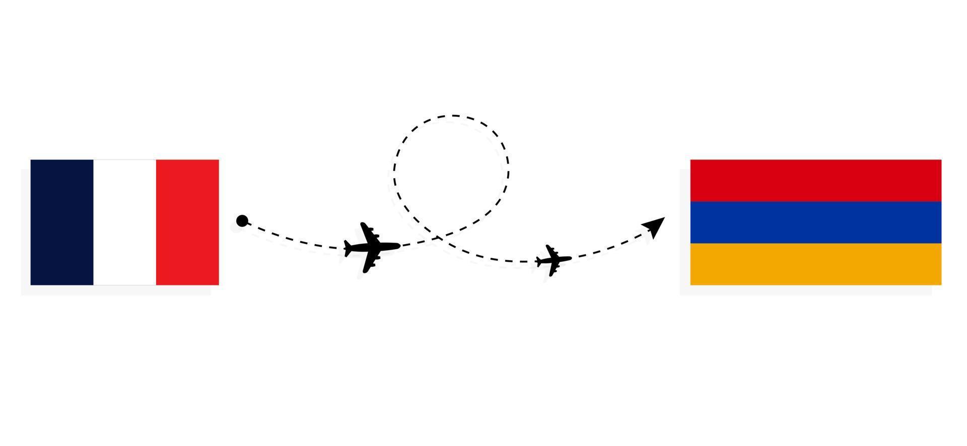 vol et voyage de la france à l'arménie par concept de voyage en avion de passagers vecteur
