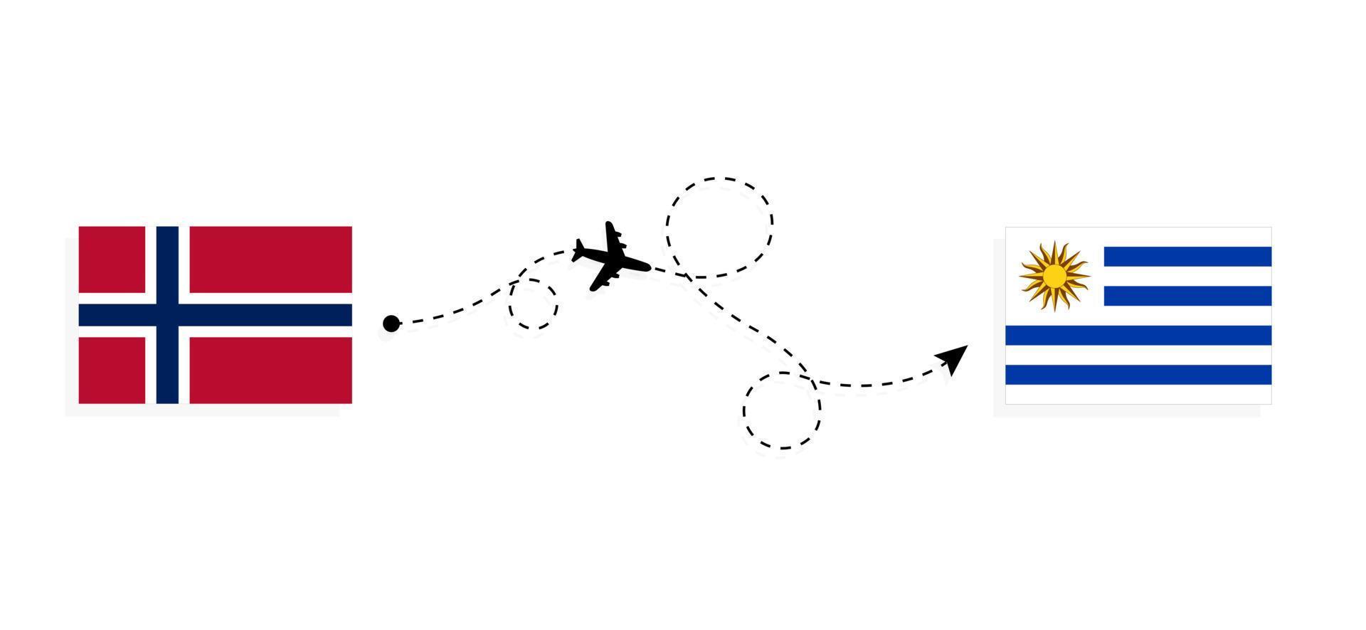 vol et voyage de la norvège à l'uruguay par concept de voyage en avion de passagers vecteur