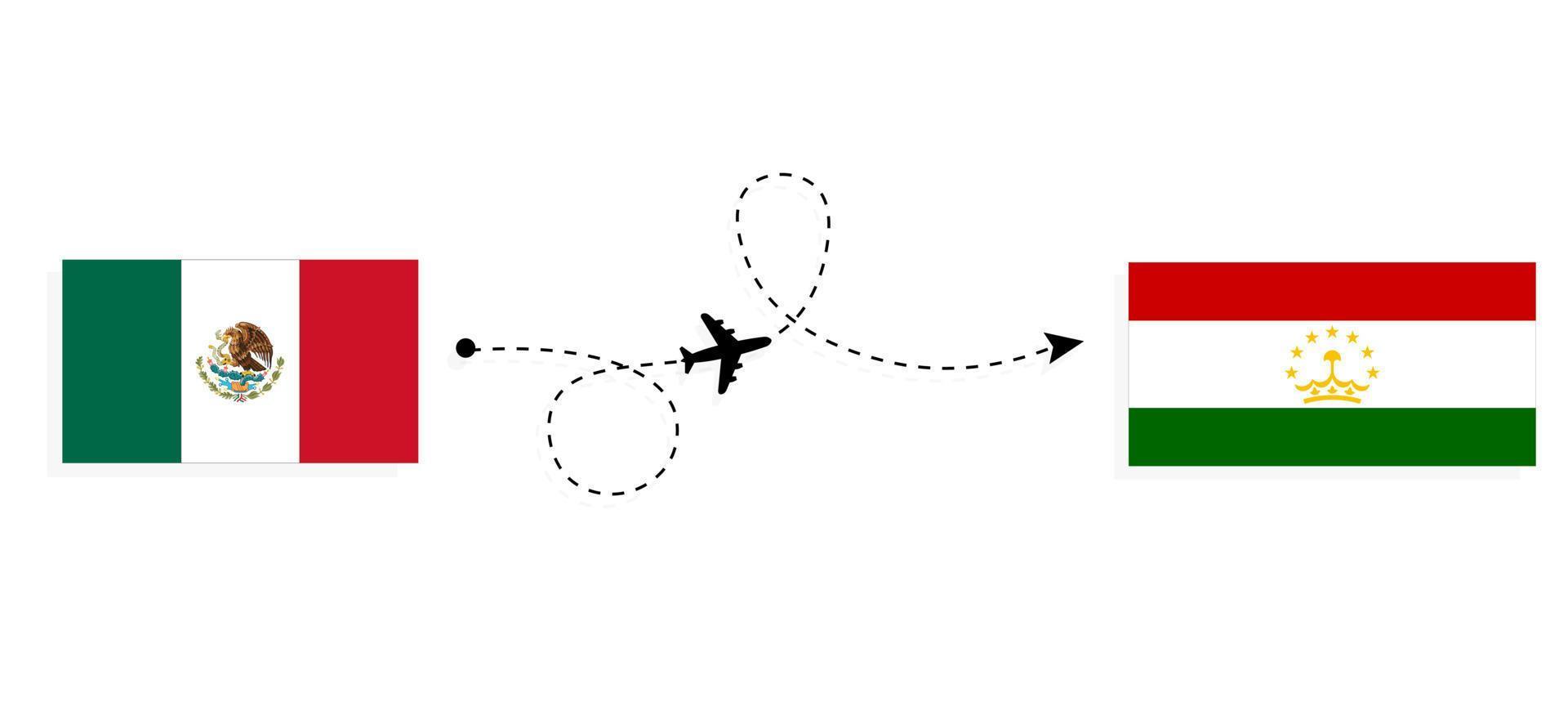 vol et voyage du mexique au tadjikistan par concept de voyage en avion de passagers vecteur