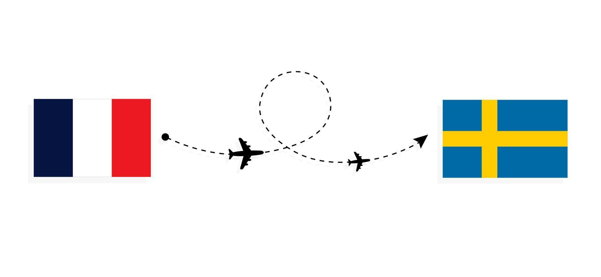 vol et voyage de la france à la suède par concept de voyage en avion de passagers vecteur