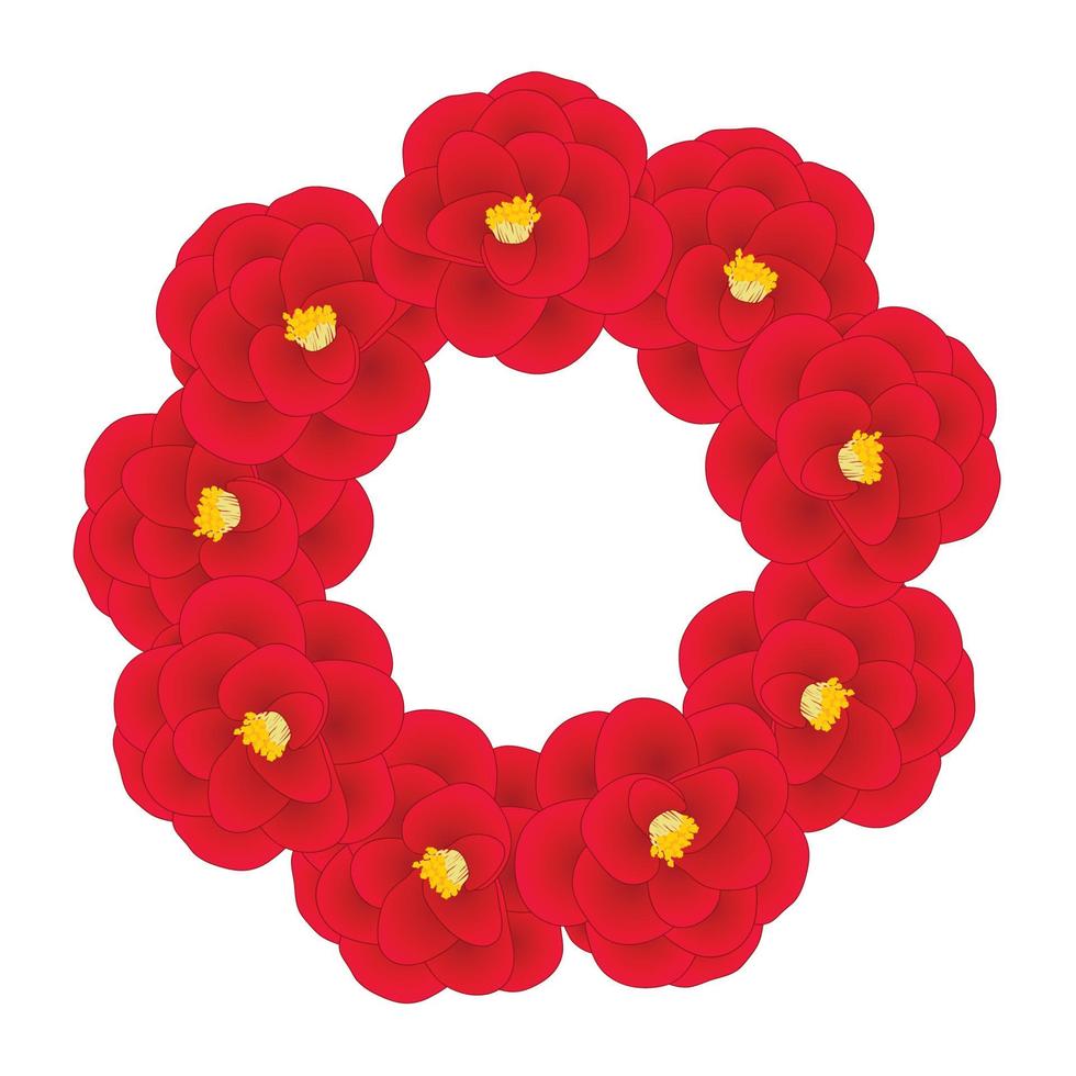 couronne de fleurs de camélia rouge vecteur