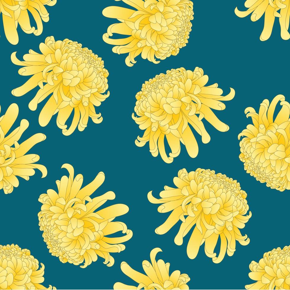 fleur de chrysanthème jaune sur fond bleu indigo vecteur