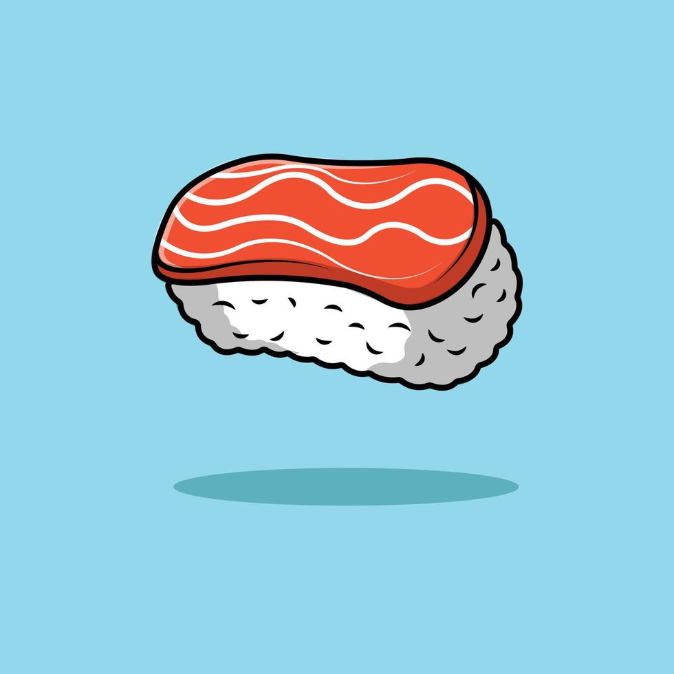 saumon sushi avec illustration d'icône de vecteur de dessin animé de riz. concept d'icône de nourriture vecteur premium isolé. style cartoon plat