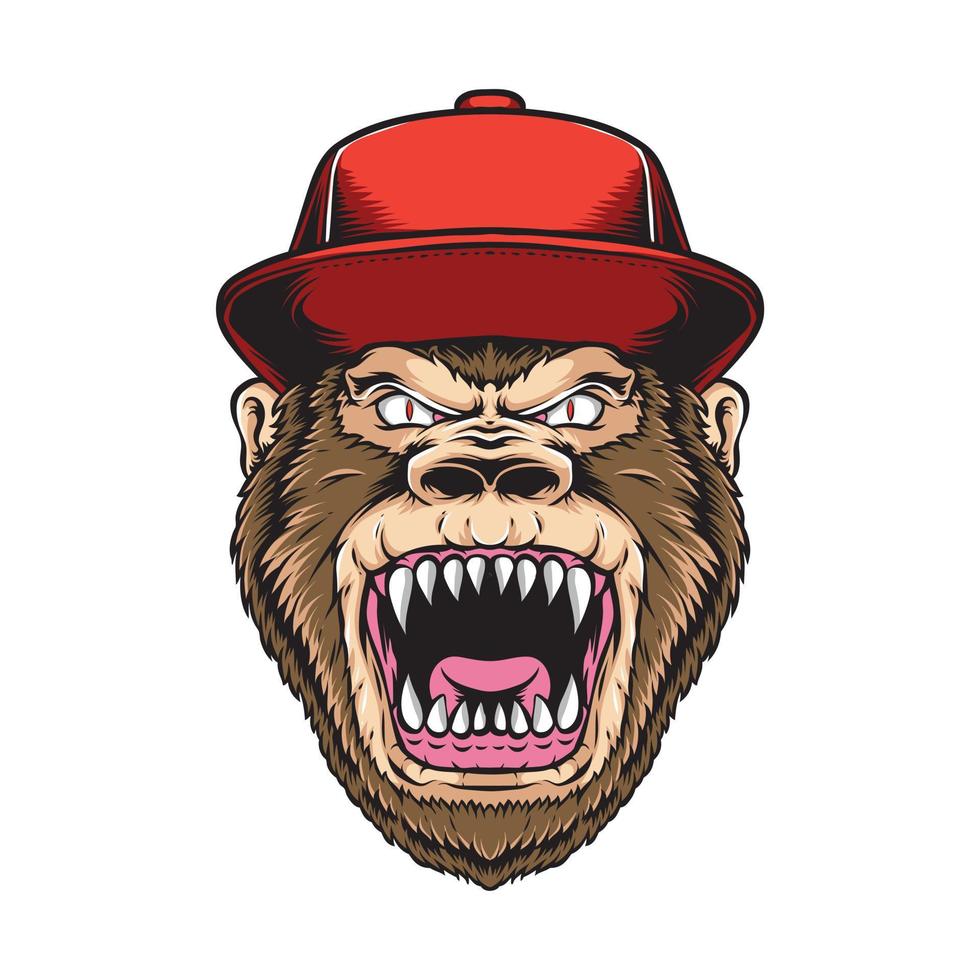 gorille de colère portant des casquettes vecteur
