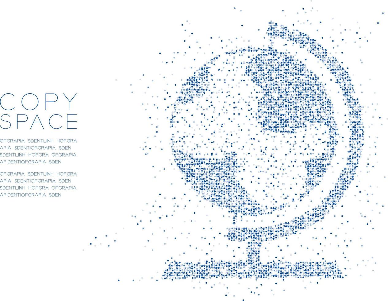 forme de globe de modèle de particule de molécule de point de cercle géométrique abstrait, illustration de couleur bleue de conception de concept d'entreprise de monde de technologie de vr isolée sur le fond blanc avec l'espace de copie, vecteur eps 10