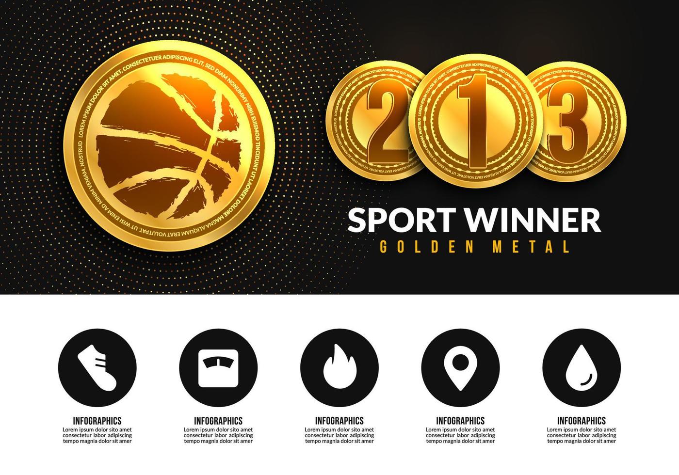 médaille d'or du gagnant avec des icônes infographiques, médailles sportives gagnantes pour la bannière de la première, deuxième et troisième place vecteur