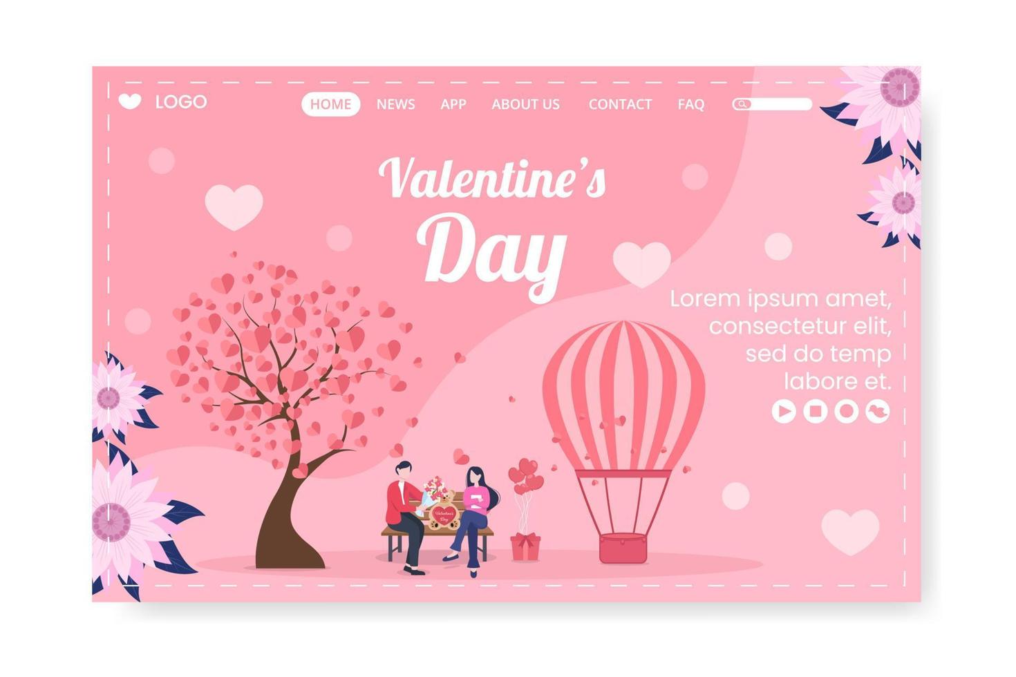 bonne saint valentin modèle de page de destination illustration de conception plate modifiable de fond carré pour les médias sociaux, carte de voeux d'amour ou bannière vecteur