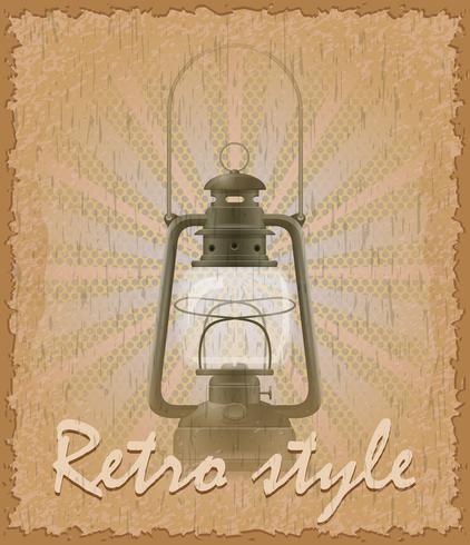 affiche de style rétro ancienne illustration vectorielle de lampe au kérosène vecteur