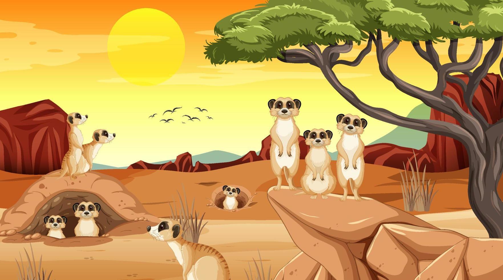 suricates dans le paysage des prairies tropicales vecteur