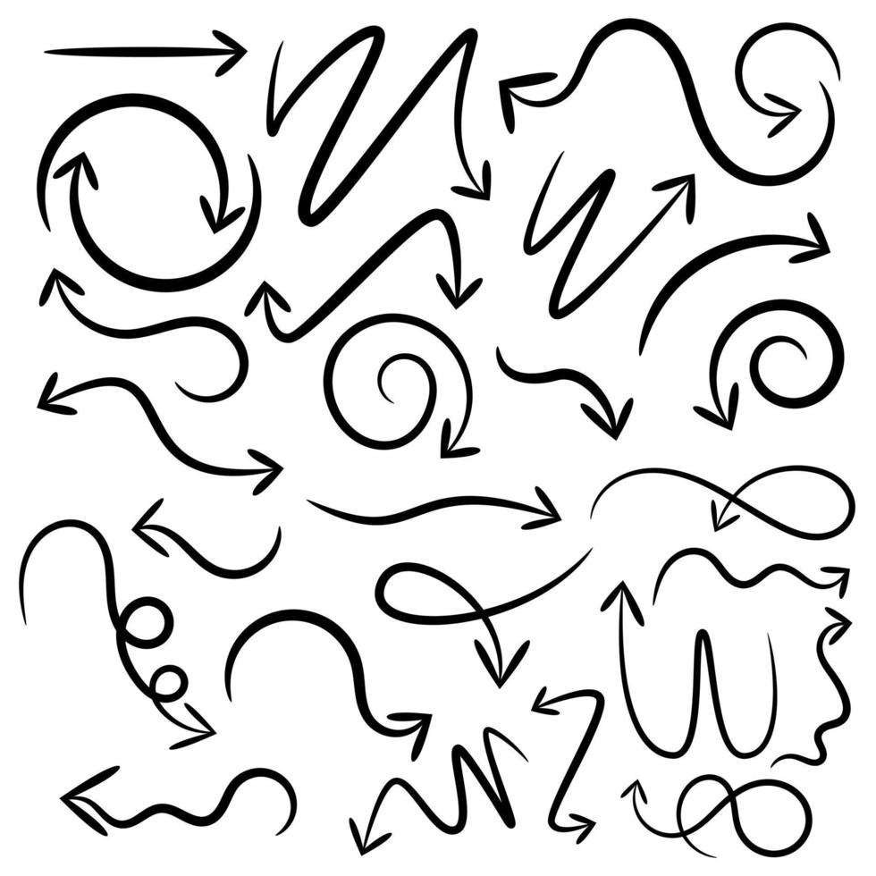 ensemble de vecteurs de doodle dessinés à la main de flèches. vecteur