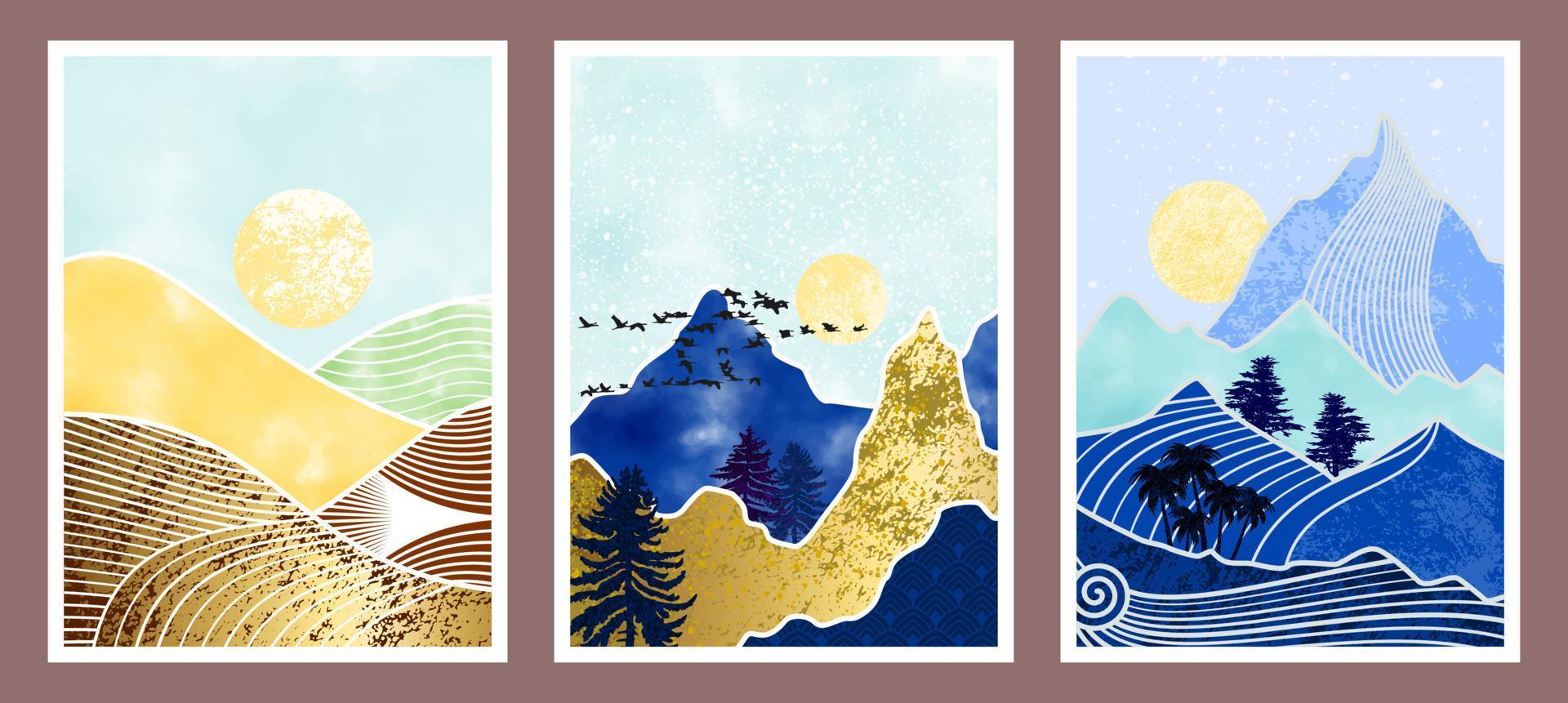 ensemble de peinture de montagne abstraite. fond d'art abstrait. illustration vectorielle. vecteur