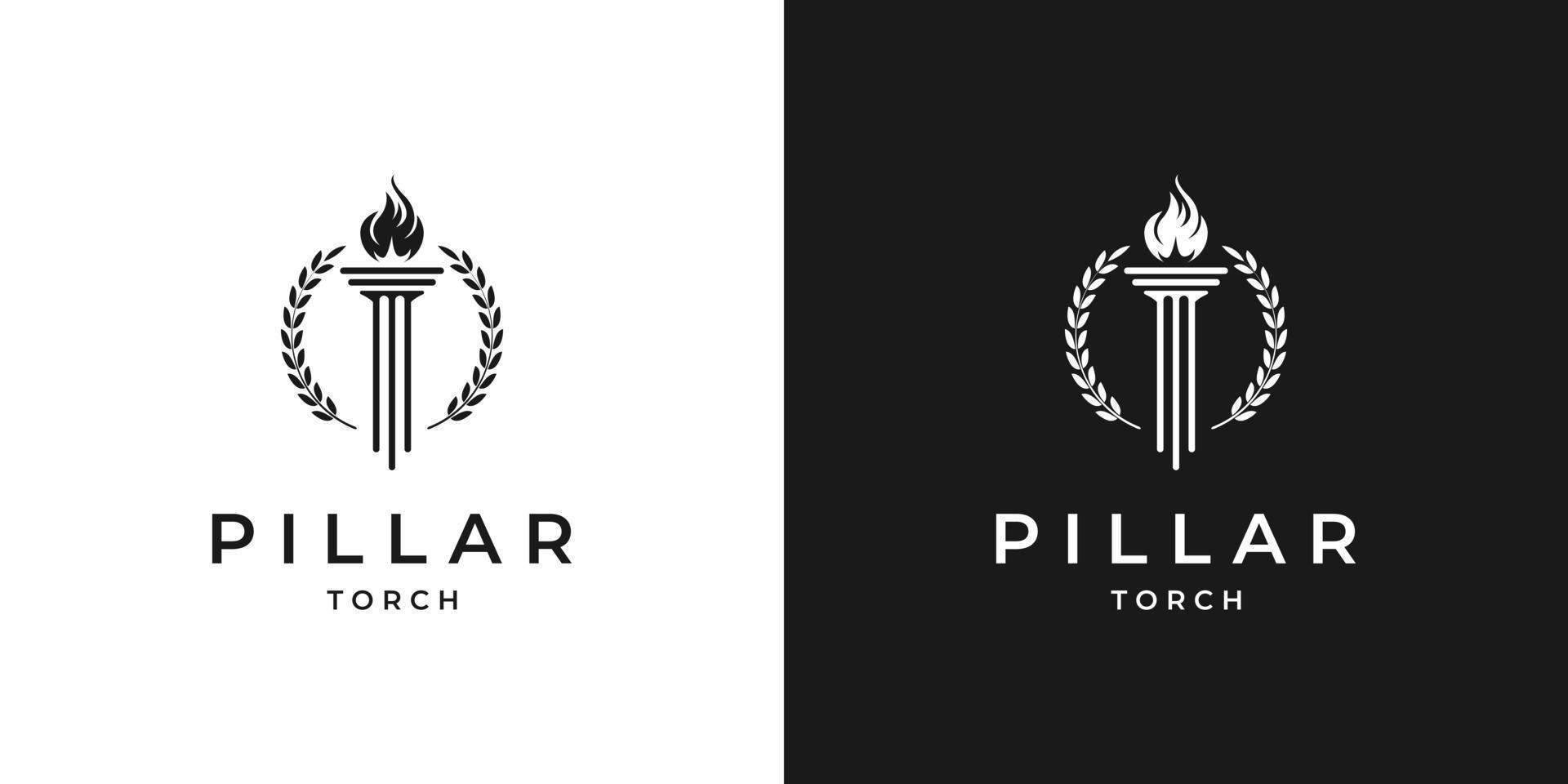 vecteur créatif de conception de logo d'insigne de pilier et de torche d'emblème
