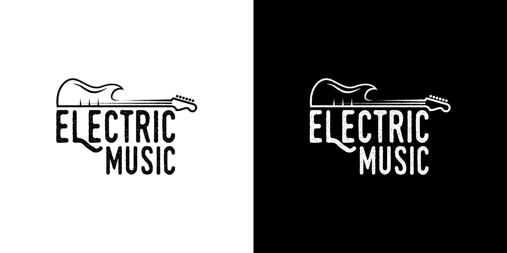 vintage, hipster, rétro, logo de guitare d'art en ligne, vecteur de conception de logo de musique