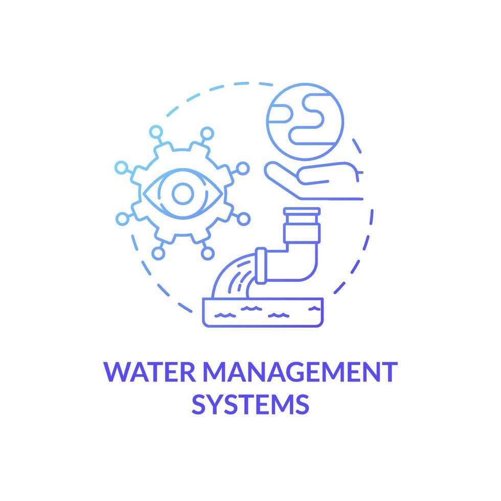 icône de concept de dégradé bleu système de gestion de l'eau. contrôle de la circulation des ressources en eau. illustration de la ligne mince de l'idée abstraite de la base de données des services urbains. dessin en couleur de contour isolé de vecteur