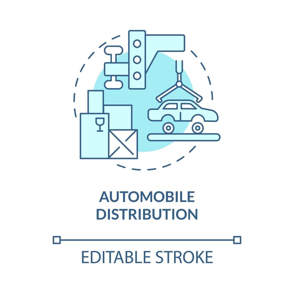 icône de concept bleu turquoise de distribution automobile. livraison de voitures. service de société commerciale fournissant une illustration de fine ligne d'idée abstraite. dessin de couleur de contour isolé de vecteur. trait modifiable vecteur