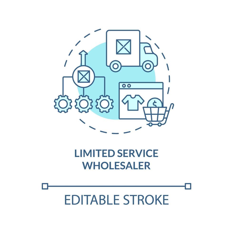 icône de concept bleu turquoise grossiste à service limité. Service Clients. illustration de ligne mince d'idée abstraite de distribution et de logistique. dessin de couleur de contour isolé de vecteur. trait modifiable vecteur