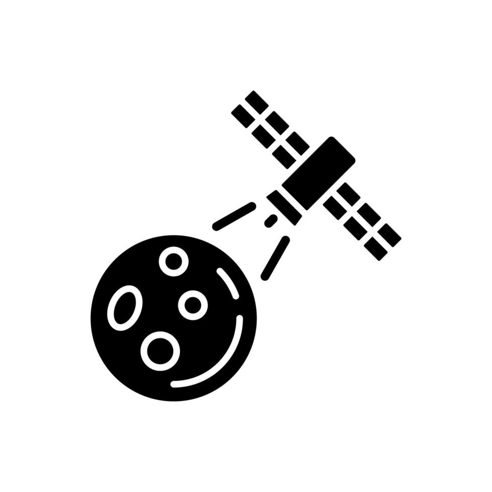 icône de glyphe noir de processus d'observation de la lune. mission de recherche sur la surface lunaire. influence de la lune sur les performances d'investigation de la terre. symbole de silhouette sur un espace blanc. illustration vectorielle isolée vecteur