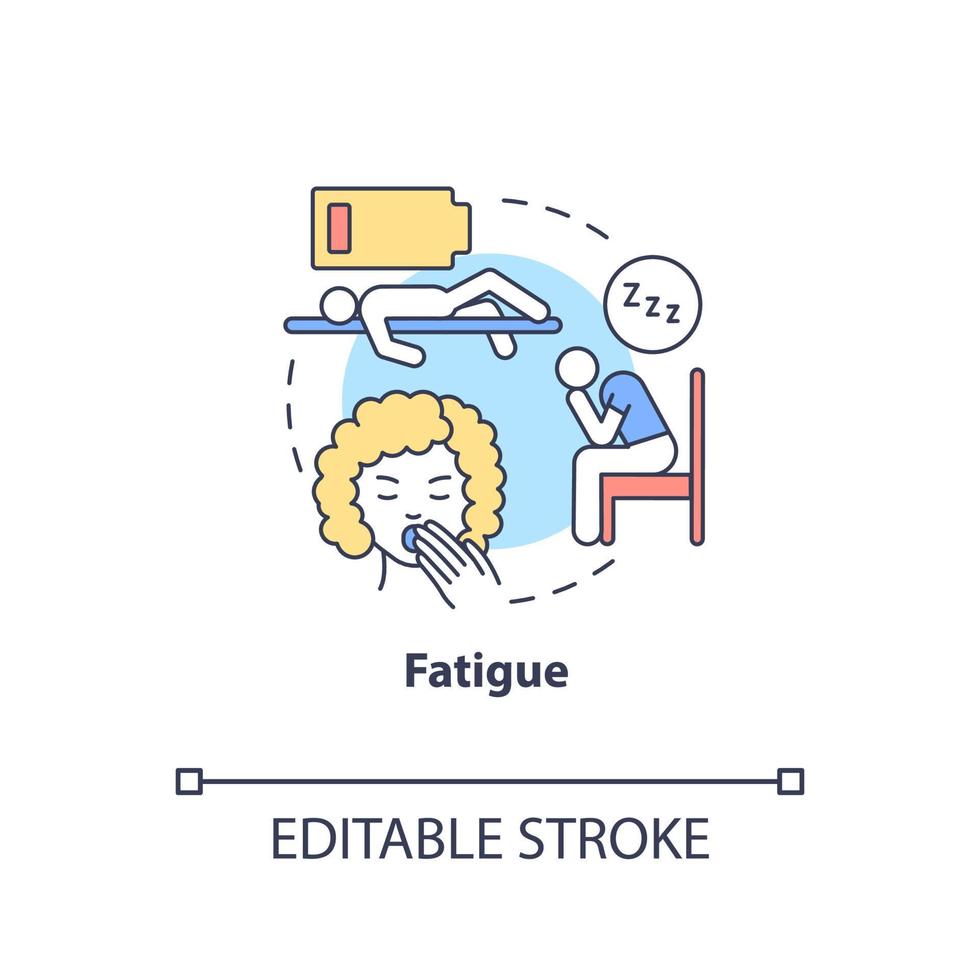 icône de concept de fatigue. la perte de liquide et d'électrolytes peut causer de la fatigue. faible énergie et faiblesse. illustration de la ligne mince de l'idée abstraite de déshydratation. dessin de couleur de contour isolé de vecteur. trait modifiable vecteur