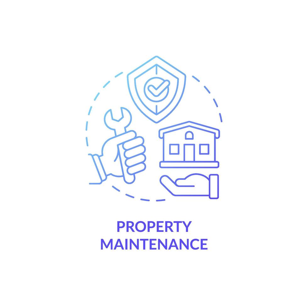 icône de concept de dégradé bleu de maintenance de propriété. service de réparation immobilière régulière idée abstraite fine ligne illustration. dessin de contour isolé. roboto-medium, myriade de polices pro-bold utilisées vecteur