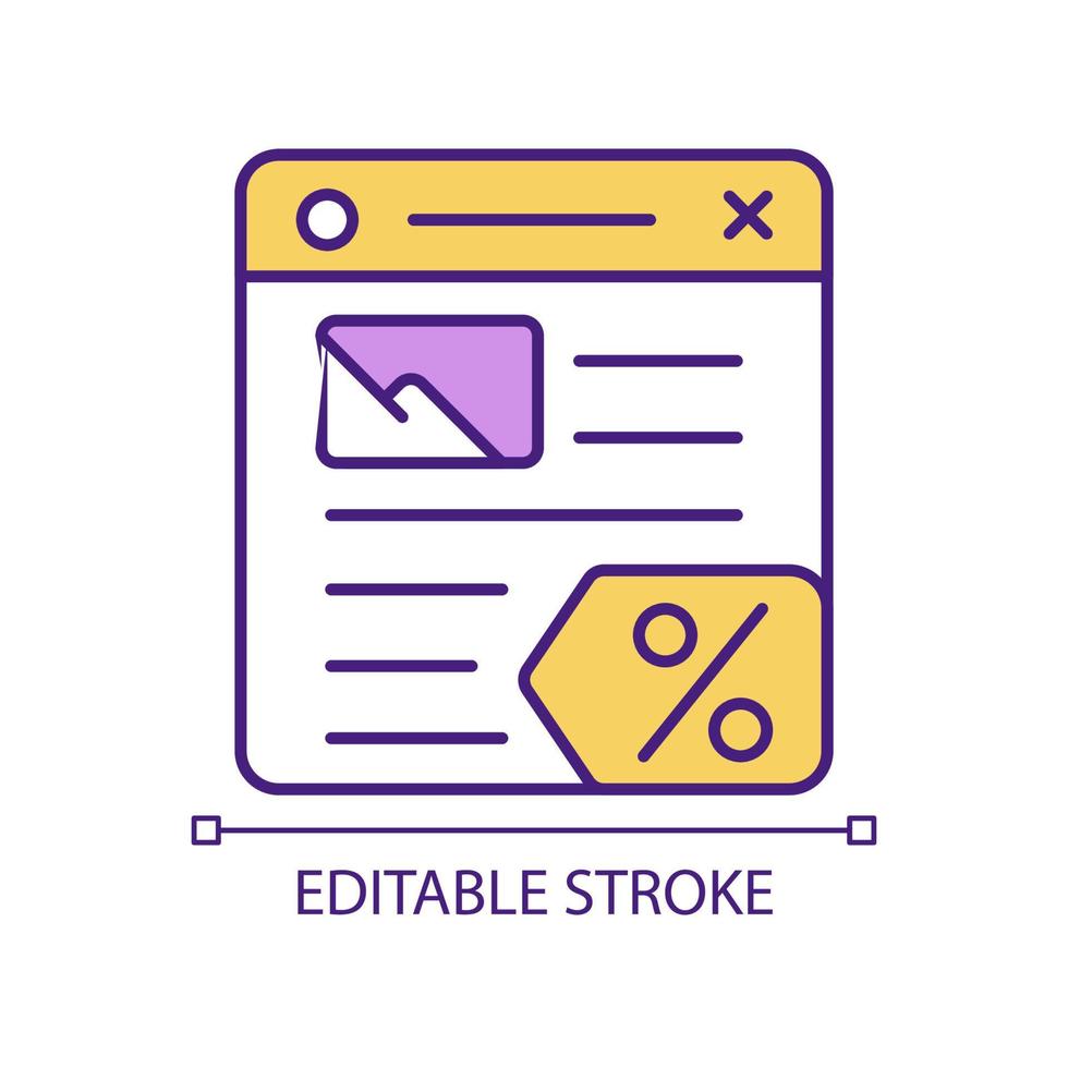 offre de remise pour les clients icône de couleur rvb. publicité numérique. stratégie de marketing fournissant. illustration vectorielle isolée. dessin au trait rempli simple. trait modifiable. police arial utilisée vecteur