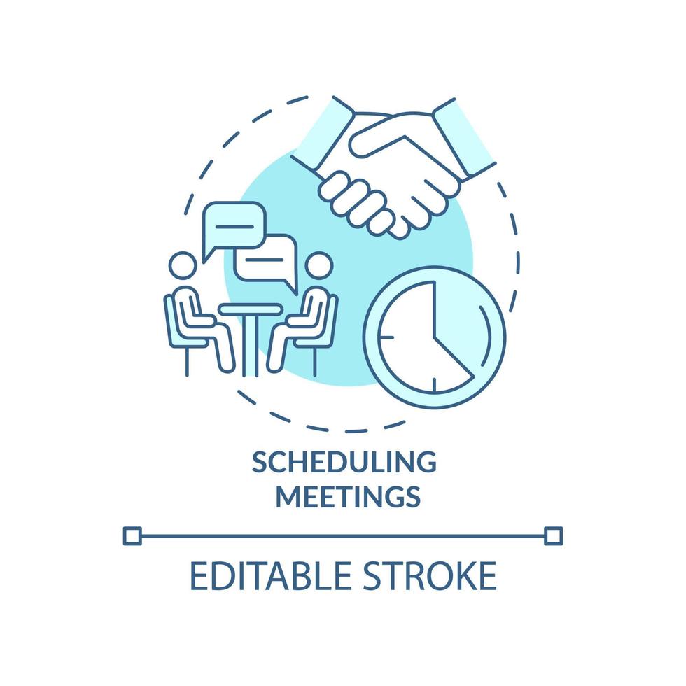 planification des réunions icône de concept turquoise. coordonner les calendriers idée abstraite fine ligne illustration. dessin de contour isolé. trait modifiable. roboto-medium, myriade de polices pro-bold utilisées vecteur