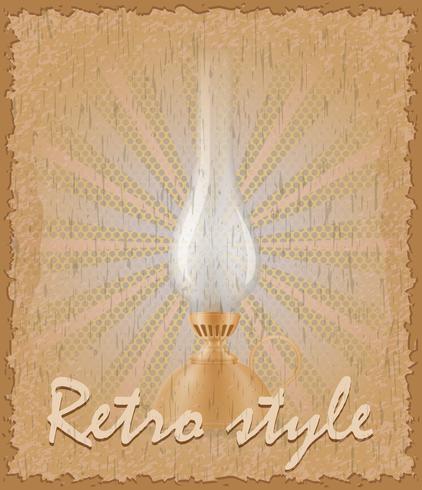 affiche de style rétro ancienne illustration vectorielle de lampe au kérosène vecteur