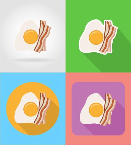 oeuf au plat et bacon Fast-Food icônes plats avec l&#39;illustration vectorielle ombre vecteur