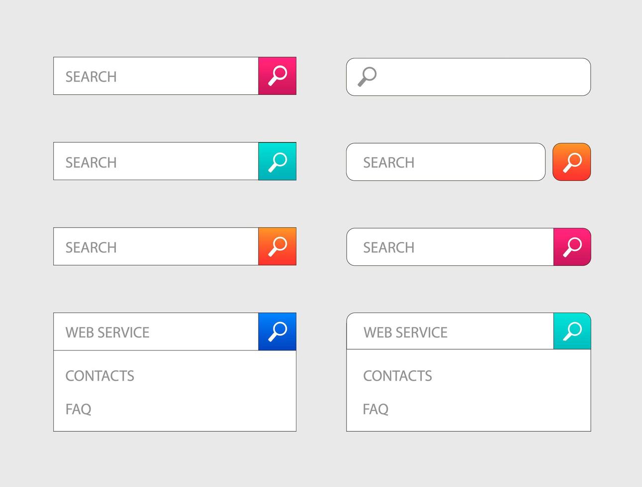 modèles de conception de barre de recherche Web vectorielle. ensemble d'icônes dans des barres colorées ou pour l'interface utilisateur graphique vecteur