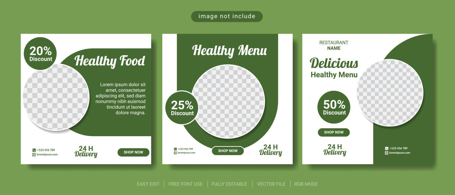 collection de modèles de publication sur les médias sociaux pour des aliments sains et créatifs vecteur