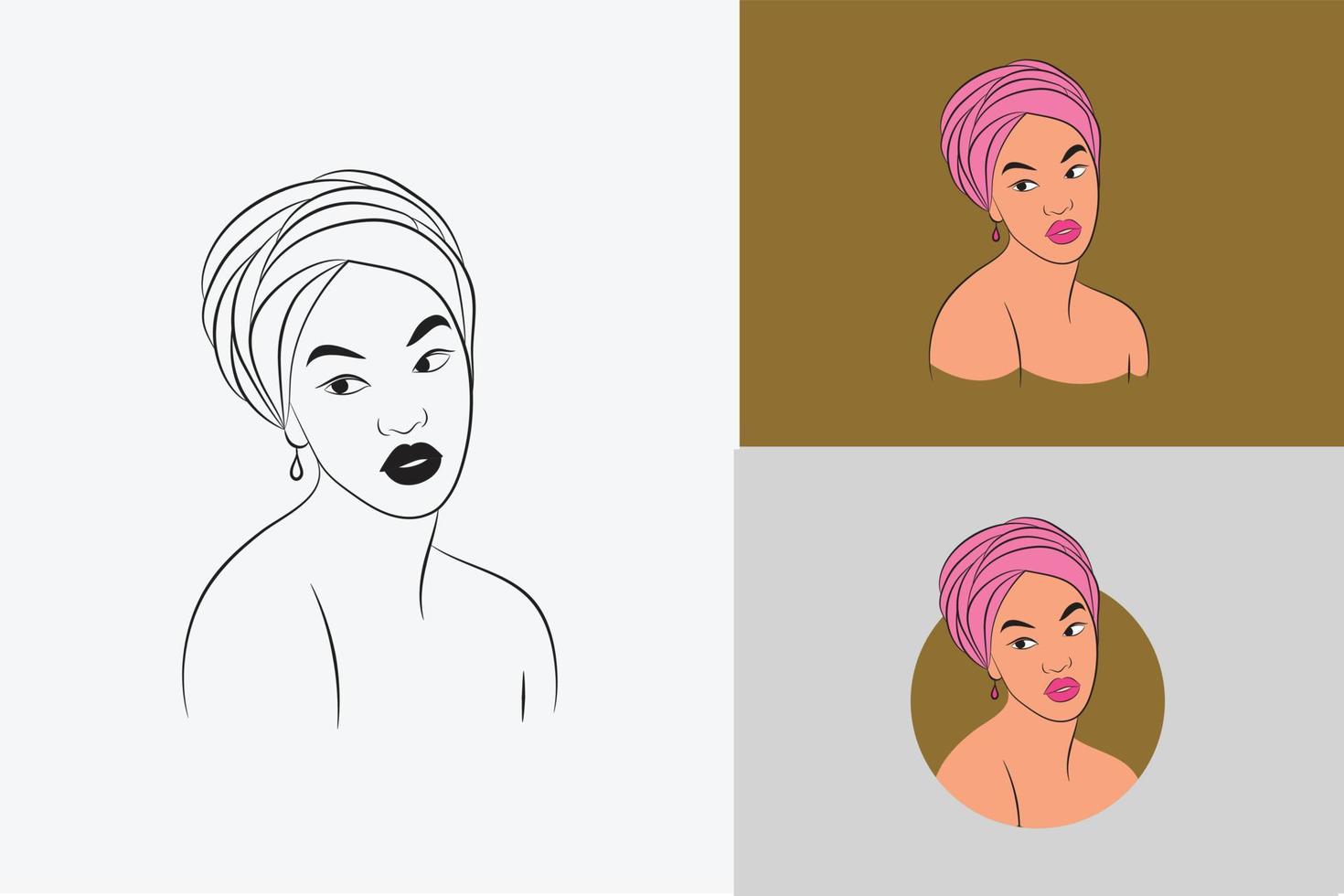 logo de belles femmes turban dessiné à la main vecteur