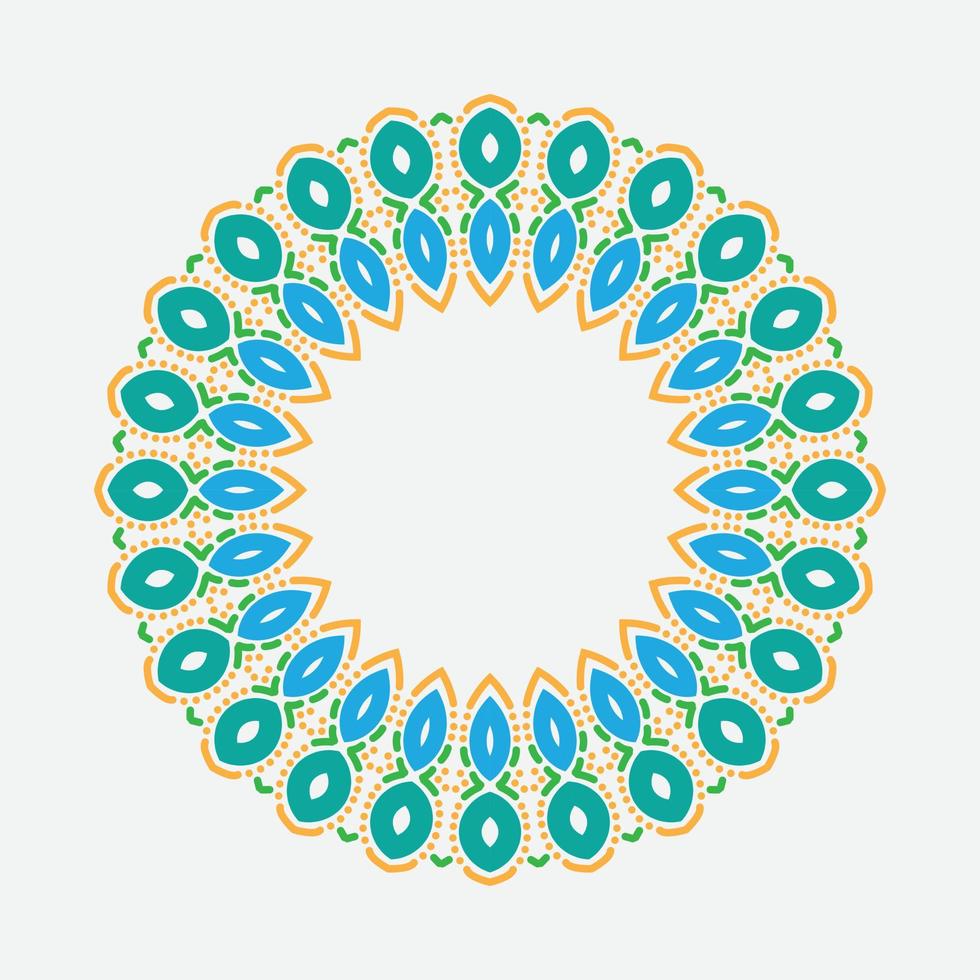 mandala de griffonnage dessiné à la main de vecteur. mandala ethnique avec ornement tribal coloré. isolé. tosca, couleur verte et orange. vecteur