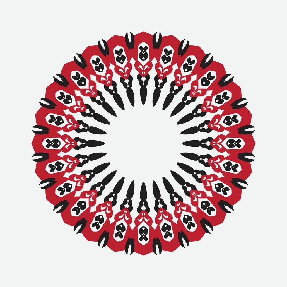 mandala de griffonnage dessiné à la main de vecteur. mandala ethnique avec ornement tribal coloré. isolé. couleur rouge et noir. vecteur