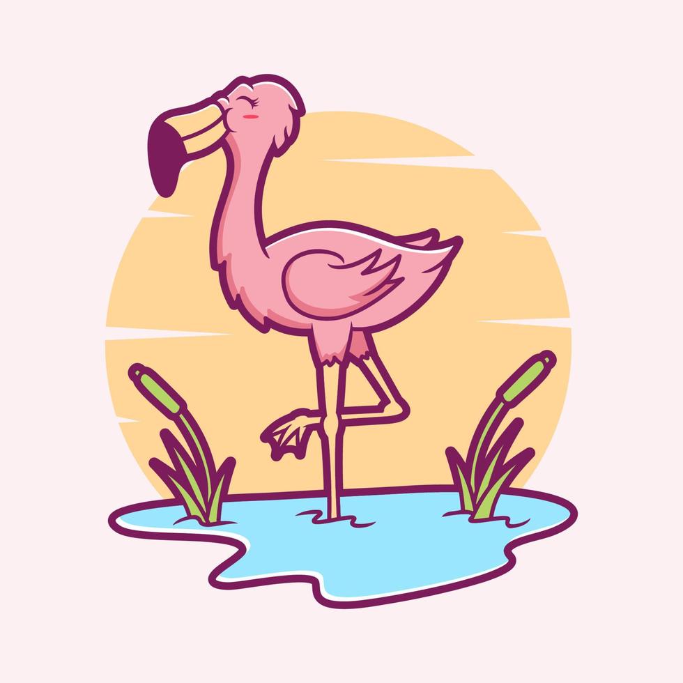 illustration d'icône de dessin animé mignon flamant rose. style de dessin animé plat animal vecteur