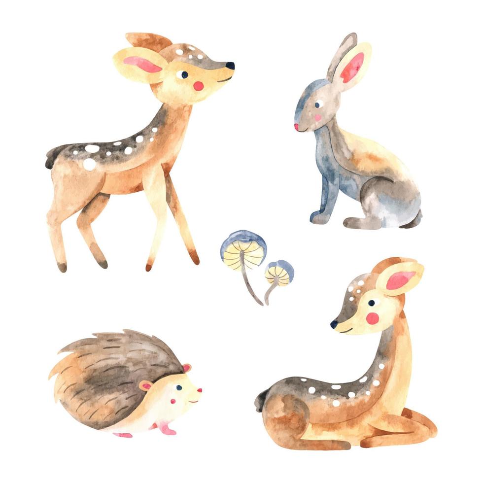 animaux des bois mis en illustration aquarelle de personnages mignons de la forêt vecteur