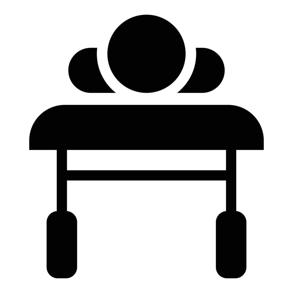 Patient allongé sur le lit médical divan vue depuis la tête de l'homme malade icône de réadaptation couleur noire illustration vectorielle vecteur